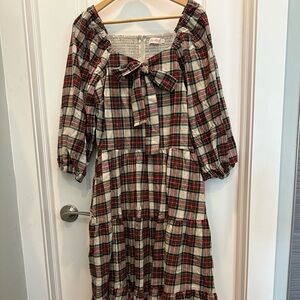 Ivy City Co Plaid Flannel Midi Dress - Red and Green